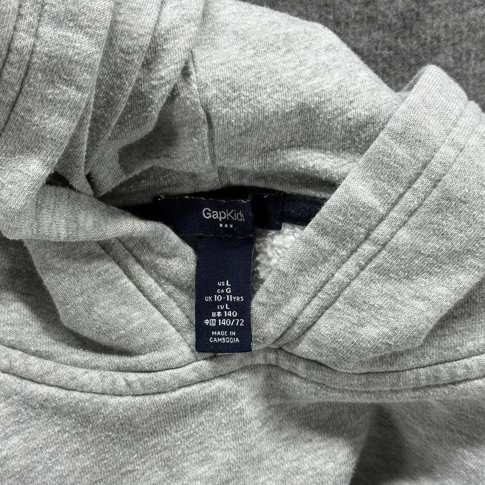GAP‎ Hoodie Boys Large Gray Pullover Sweatshirt  Logo Kangaroo Pocket Casual